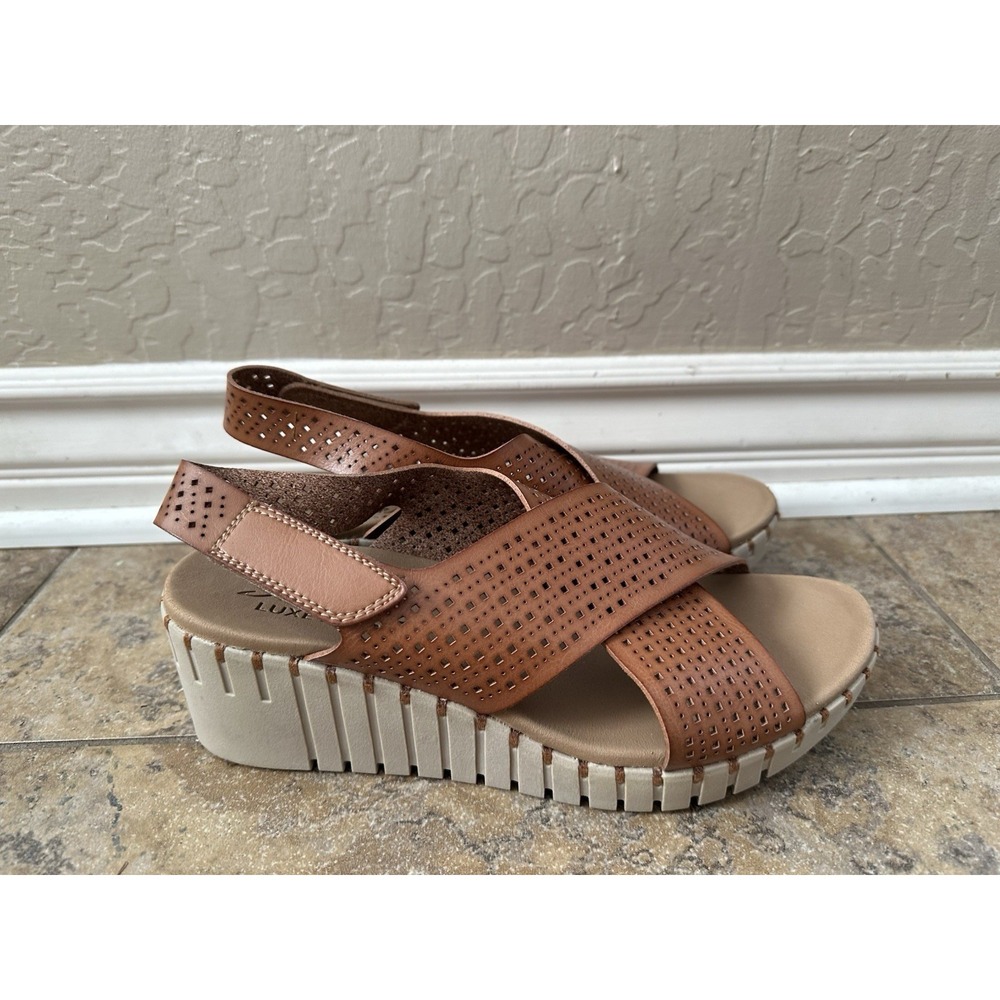 Skechers Sandals Womens Pier Ave Wedge Heel Brown Strappy 163000 Sz 10